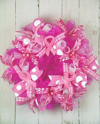 Hope For A Cure Breast Cancer Awareness Pink Deco Mesh Door Wall