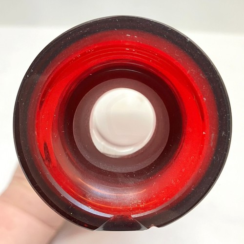 Egerman Ruby Red Czech Bohemian Cut-to-Clear Etched Castle Decanter Genie Bottle - Picture 11 of 18