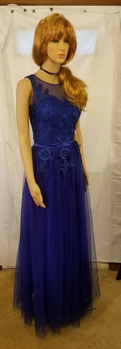 Babyonlindress Damen durchsichtig rückenlose Abendkleider Netz Tüll formell blau (XS) - Bild 4 von 12