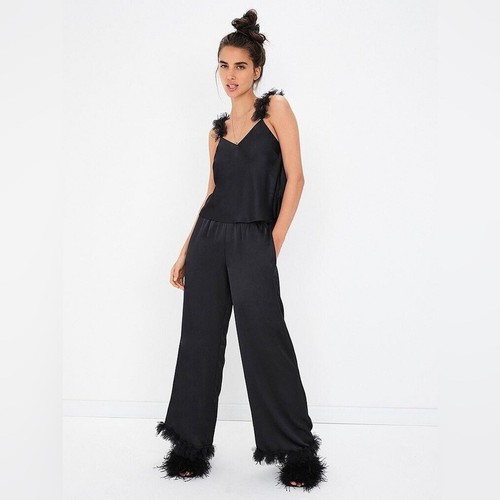 New! For Love and Lemons 3D Floral Trim pajama Bottoms black 31594 - Picture 10 of 10