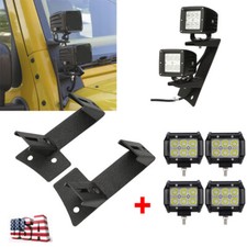 4pcs 4 18w Led Work Light Bar Pods A-pillar Mount Bracket For Jeep Wrangler Jk