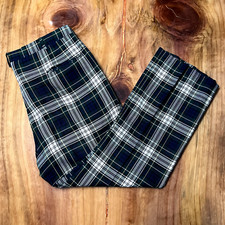 Vintage 60's 70's John Stuart Green Blue Tartan Plaid Pants 36 x 30 Wool UU30