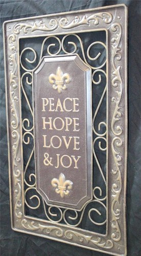 Neu Metall toskanischer Stil Fleur de Lis Wandbild Plakette Bild Frieden Hoffnung Liebe Freude