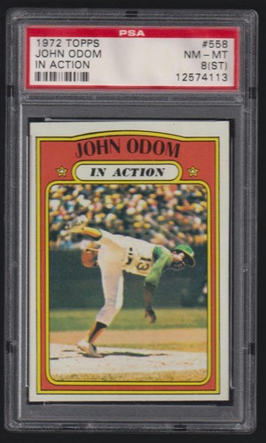 1972 Topps #558 John Odom en acción PSA 8ST - Imagen 1 de 2