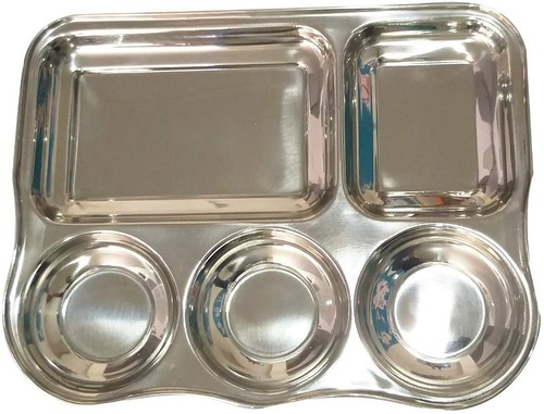 Stainless Steel 5 Compartment Dinner Plate, Mess Tray, Divided Plate, Reusable. - Picture 3 of 3