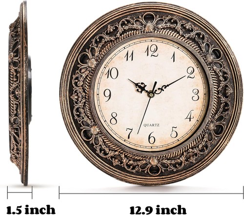 Silent Wall Clock 13 Inch Vintage Large Battery Operated round Bathroom - Picture 2 of 3