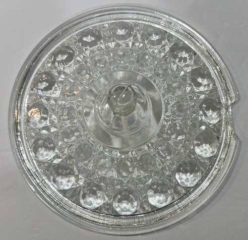 Indiana Glass Candy Dish Clear Windsor Button & Cane Pattern Covered Vtg. CHIP - Picture 9 of 14