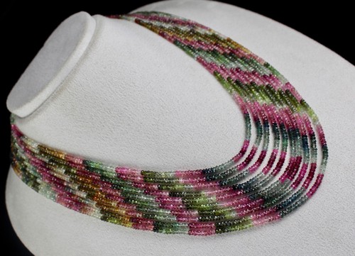 Natural Multi Colour Tourmaline Beads Faceted 10 L 495 Ct Gemstone Fine Necklace - Picture 3 of 9