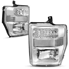 Front Headlights for 2008-2010 Ford F250 F350 Super Duty Chrome Housing Headlamp