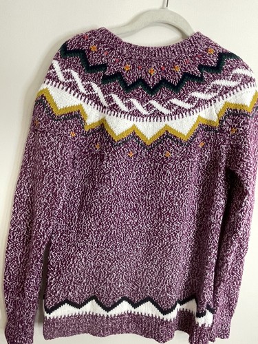 Old Navy Fair Isle lila Langarm Pullover gelb weiß grün Strick Oberteil Gr. XS - Bild 7 von 8