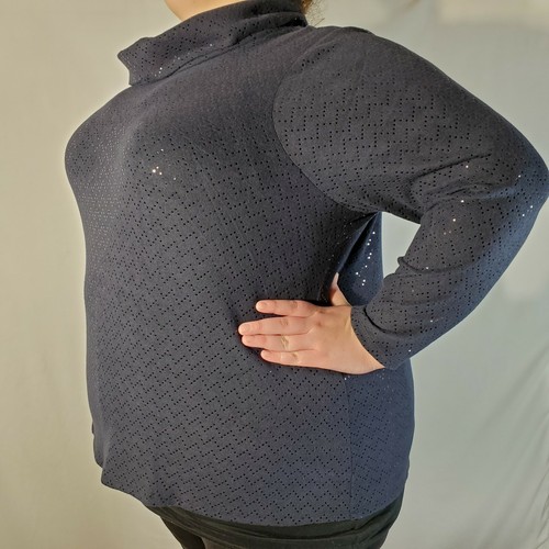 Lane Bryant Sz 26/28 Shirt Navy w/Metallic Navy Chevron Design Cowl Collar L/S - Picture 2 of 8