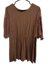 Torrid Knit Crew Neck Lace Dolman Sleeve Babydoll Top Brown 2 2X 18 20 -NWT