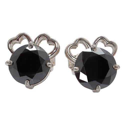 7.05Ct Round Cut 100% Natural Black Diamond Women's Studs In 925 Sterling Silver - Picture 3 of 8