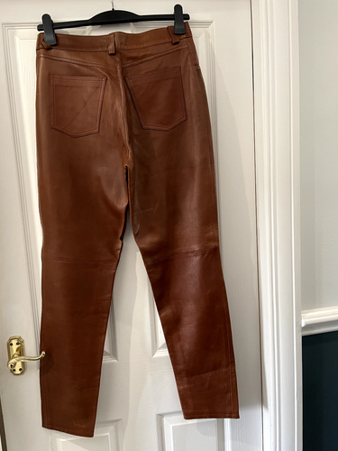 Súper Suave Medio Marrón DAKS London Mujer Lujo Cuero Real Pantalón - Imagen 9 de 12