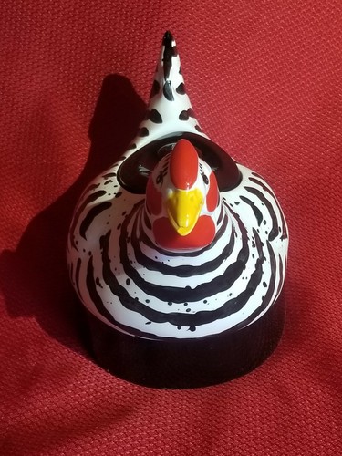 Dept 56 French Hens Black & White & Red Chicken Ceramic Teapot - Picture 4 of 11