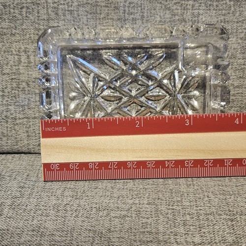 Vtg MCM Clear Cut Glass 5" Round Heavy Ashtray & Rectangle 4" Ashtray Lot Of  2  - Picture 16 of 17