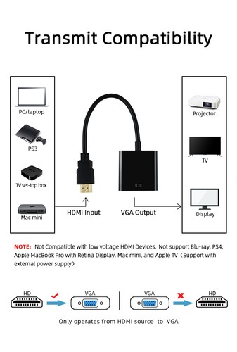 HDMI EINGANG zu VGA AUSGANG - HDMI zu VGA Konverter Adapter für PC DVD TV Monitor - Bild 10 von 12