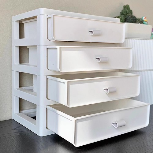 2/3/4 TIERS CHEST OF DRAWERS STORAGE TOWER UNIT PLASTIC DESKTOP BOX HOME OFFICE - Picture 18 of 32