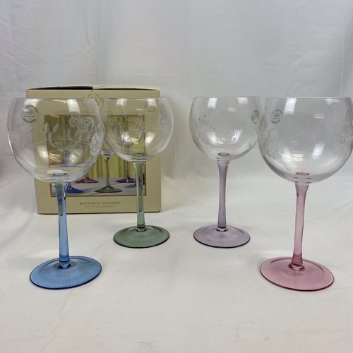 Set of 4 Lenox Butterfly Meadow Etched Balloon Wine Glass Goblet 15oz 9” NIB - Picture 5 of 9