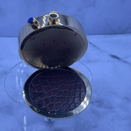 CARTIER Swiss Made Desk/Travel Clock. 24K Gold Plated With Leather & Cabochons. - Picture 7 of 24