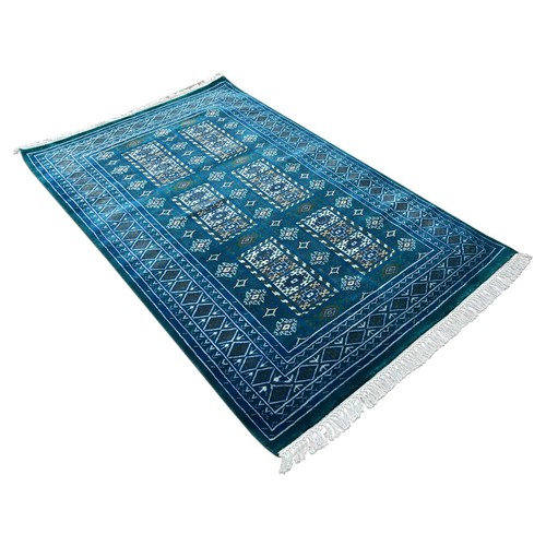 Hand Knotted Wool Area Rug, 4x6 ft (120x180cm), Tribal Geometric Pattern, Blue - Picture 4 of 6