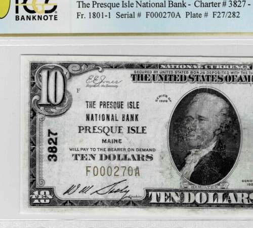 1929 $10 National Bank note-CH#3827 (Presque Isle, ME) fr.1801-1-PCGS AG 3 - Picture 3 of 6