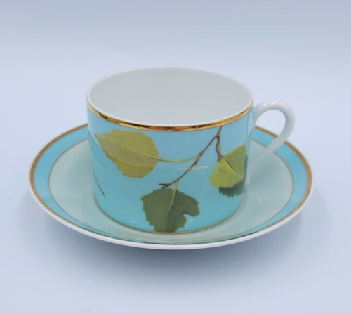 Laure Japy Limoges BRANCHES TURQUOISE 2 Flat Cup & Saucer Sets MINT HTF - Picture 3 of 7
