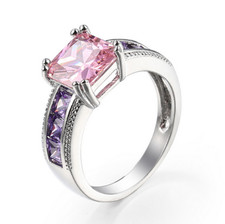 Bright Square Pink Topaz Amethyst Zirconia Silver Rings Size 6-10 Holiday Gift