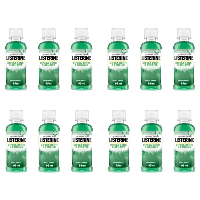 12pz LISTERINE DIFESA DENTI E GENGIVE Collutorio Travel menta fresca 95ml