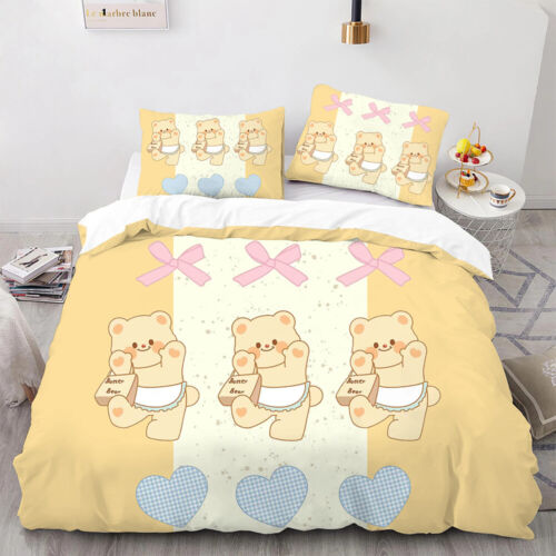 Cartoon Butter Bear Print Cotton Bedspreads Duvet Covers Pillowcases Bedding 3pc - Picture 22 of 35