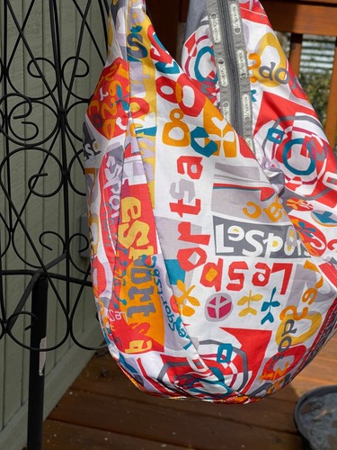 LeSportsac Spell Out 2008 Retro Large Hobo Crossbody Sling Bag Buckle - Picture 10 of 23