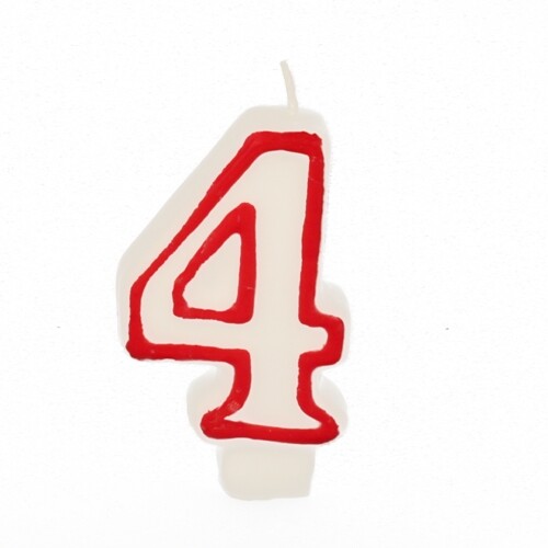 Candle De Números Papstar Cuatro Blanca Con Borde Rojo De Cera 7.3 Cm De Alto - Imagen 1 de 1