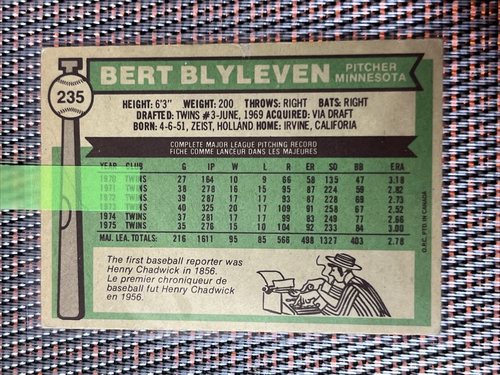 1976 O-Pee-Chee OPC FRENCH #235 Bert Blyleven Twins HOF SET BREAK - Bild 2 von 2
