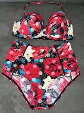 Ladies Black Red Floral Floozie Frost French Bikini Size 14 Bottoms 36C Top