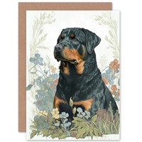 Rottweiler Blumenfeld Aquarell Geburtstagskarte