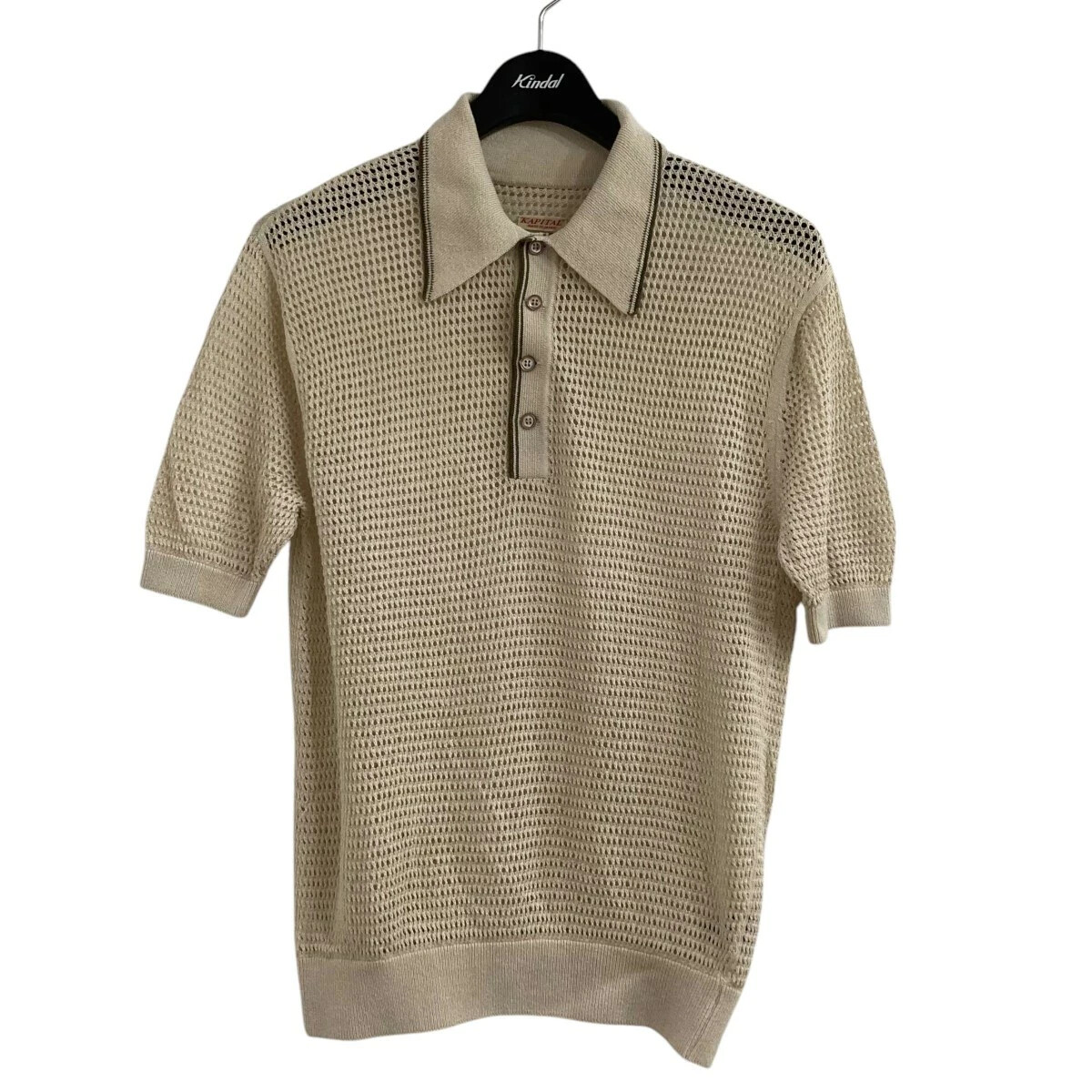 トップス Kapital Over size Cotton Polo Shirt KAPITAL Mesh Knit Polo Shirt Short Sleeve Beige Size 3