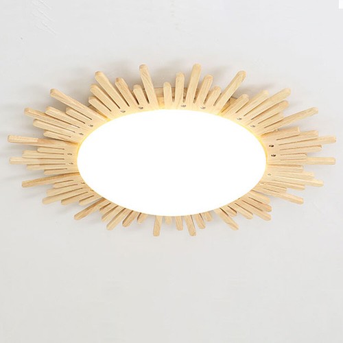 LED Wooden Pendant Light Round Shape Flush Mount Ceiling Light for Bedroom - Picture 5 of 8