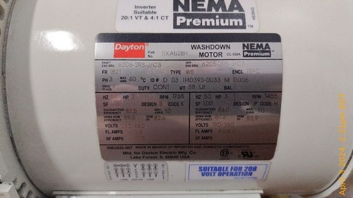 New. Dayton Washdown Motor 5XAU2, 3 Ph, 3 Hp, 1760 Rpml - Picture 5 of 5