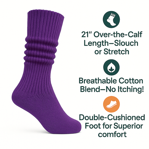 1 Pair  Slouch Socks for Women Shoe Size 5-10 Cotton Extra Heavy and Extra Long - Picture 163 of 292