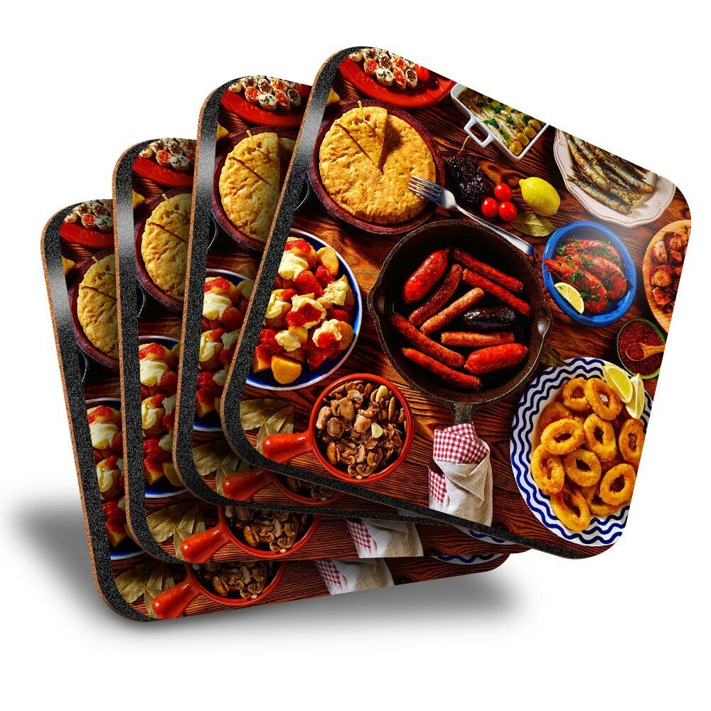 Set of 4 Square Coasters - Spanish Tapas Food Spain Restaurant  #24286