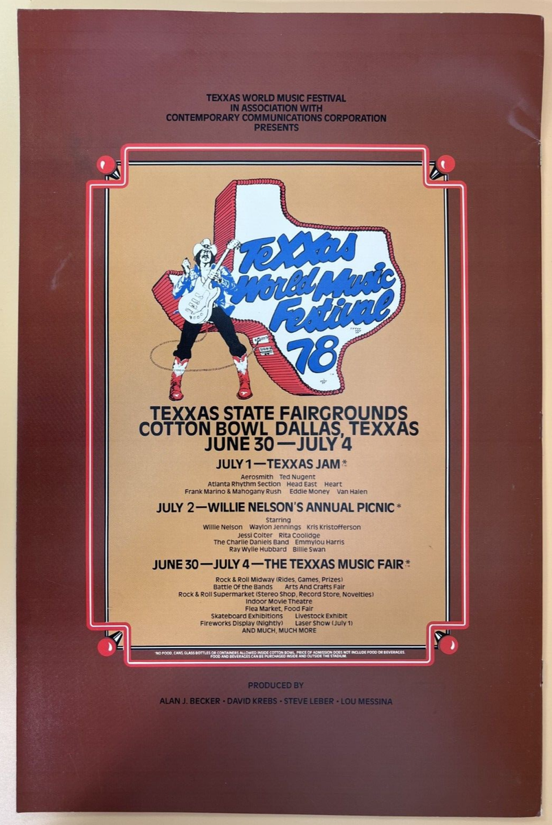 Original Oversized 1978 Texxas Jam Program VAN HALEN JOURNEY HEART