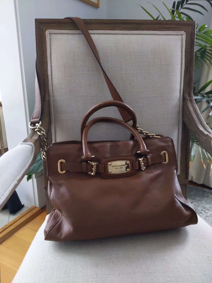 Michael Kors Hamilton Satchel Bag with Gold Chain - Brown