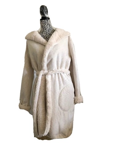 UGG WOMEN PORTOLA REVERSIBLE CREAM FAUX FUR TRIM PLUSH ROBES Size S - Picture 2 of 6
