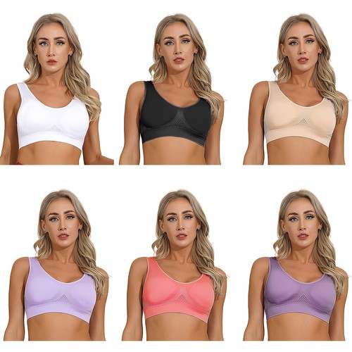 Womens Mesh Sport Bra Seamless High Elastic Workout Yoga Gym Crop Top - Picture 2 of 39