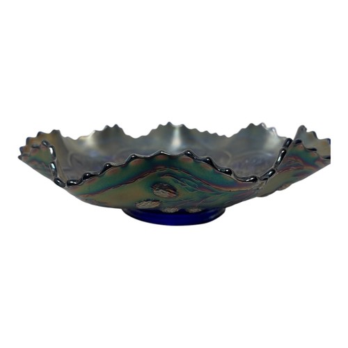 Antique Fenton Art Carnival Glass Bowl "Peacock and Grape" Ruffled Collared Base - Picture 20 of 20