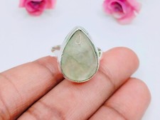 Natural Green Prehnite Stone Ring 925 Sterling Silver Handmade Minimalist Ring