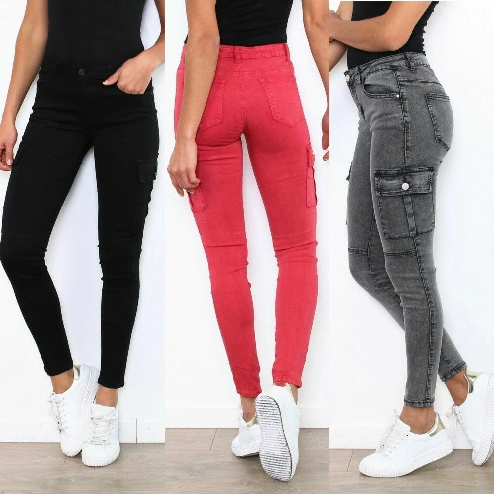 Women's cargo skinny stretch Pants work Trousers UK 6 8 10 12 14