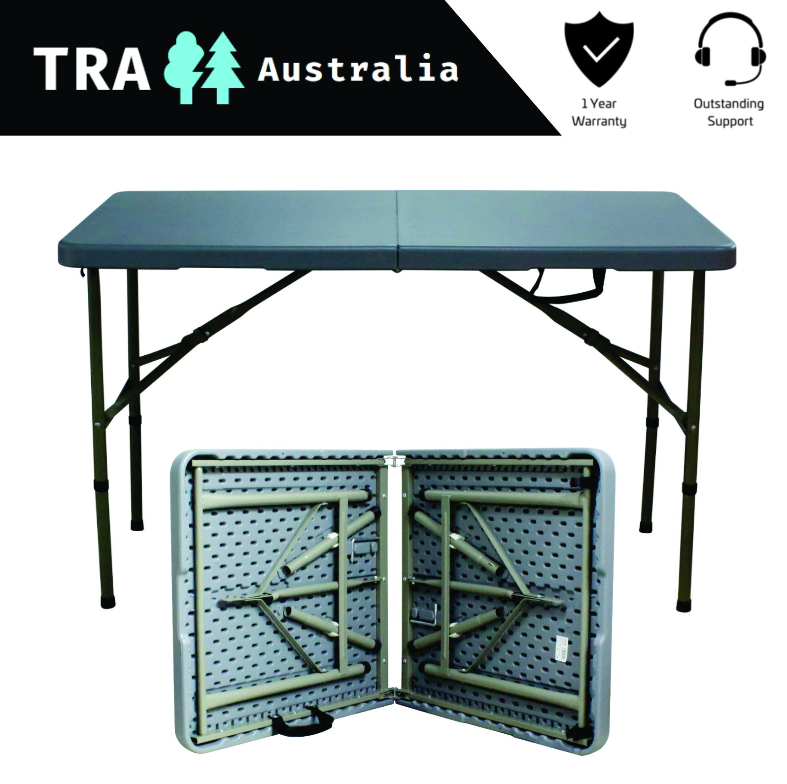 Grey 120cm Portable New Outdoor Camping Table Folding Picnic Rv Caravan Compact