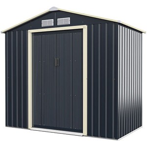 Costway GT3731GR+ 4.2’ X 7’ Metal Storage Shed for Garden and Tools w/Sliding Double Lockable Doors - Gray