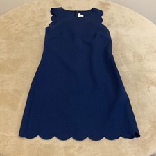 J Crew Womens Navy Blue Pedal Scalloped Sleeveless Cocktail Shift Dress Size 00